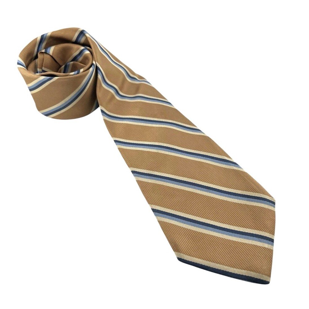 BARBA 7-fold Men's Neck Tie Napoli Italy 100% Silk Beige Tan Striped REPP Twill